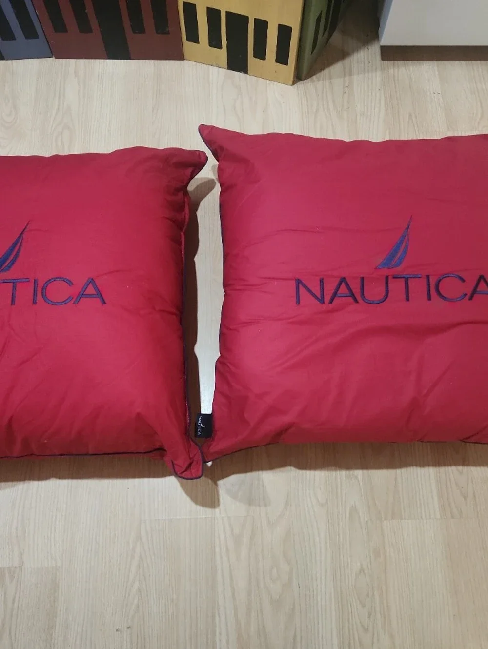 Nautica Red Square Floor Cushion with Navy Logo23x23